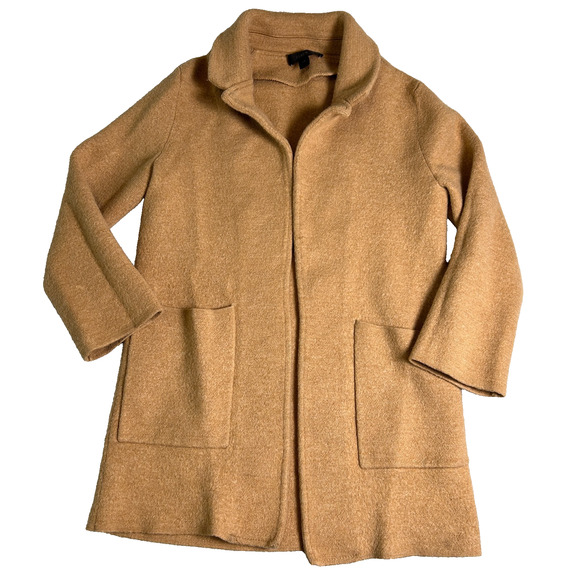 J Crew 100% Merino Wool Sweater Blazer Womens XS Camel Winter Layer Minimalist - Picture 2 of 8